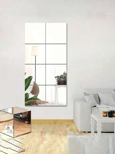 12pcs Acrylic Glass Full-Length Mirror Wall Stickers, 20cm X 20cm, Shatterproof, Suitable For Bedroom And Home Gym Wall Decoration, Can Be Used In Bathrooms, Dressing Tables, Wallpaper, Wall Stickers, Peelable Application. Home Decor, Makeup Mirror, Full-Length Dressing Mirror.