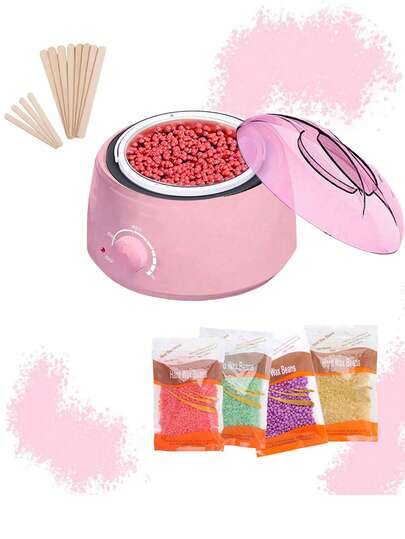 脱毛蜡加热器套装，适用于全身脱毛，包括脱毛器、蜡加热器、蜡豆加热罐等。