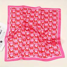 Pink Heart Print Square Scarf For Women, Boho Style Neck Scarf, Soft Lightweight Headscarf Hair Wrap Bandana, Cute Spring Summer Fashion Accessory, Mother's Day Gift With Card - 粉紅之心 - 查看 4