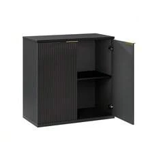 Modern Storage Cabinet With Pleated Front And Metal Handle, Multifunctional Sideboard Cabinet For Living Room & Bedroom, Natural Light Wood Decor, Black, 60x30x70 Cm - Black - View 8