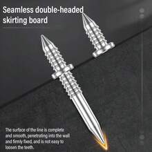 100 Pcs Double-Head Skirting Thread Seamless Nail,Skirting Line Without Marks Nail,Dual-Headed Nails With 1 Installation Barrels,Equipped With Nail Specific Sleeve Tool - Default - View 3