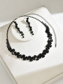 Women's Jewelry Set Necklace, Earrings, 3pcs/Set Geometric Pattern Elegant Party Accessories, Bridal Wedding Jewellery,Accessories - Black - View 5