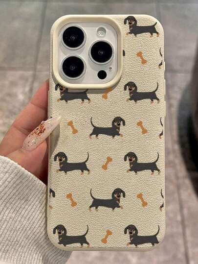 1 Peça Capa de Telefone Texturizada Fosca à Prova de Choque em Padrão de Osso de Cachorro Dachshund Fofo, Compatível com iPhone 11 12 13 14 15 16 17 Pro Max, A55/54/53/52/51, S25/24/23/22/21 Series
