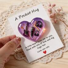 1pc Music Themed Pocket Hug Token, Resin Guitar Microphone Memorabilia With Greeting Card, Inspirational Gift For Music Lovers, Music Festival - View 1