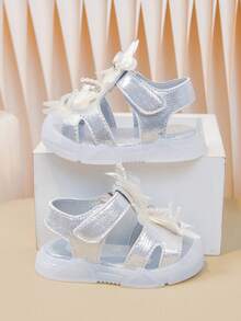 Infant Shoes/Toe-Covering Floral Crystal Hook And Loop Jelly Soft Bottom Sandals - Silver - View 4