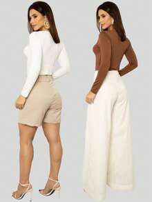 Set Of 2 Women's Long-Sleeved Round Neck Blouses For Autumn/Winter - Trắng và Sô cô la - Xem 11