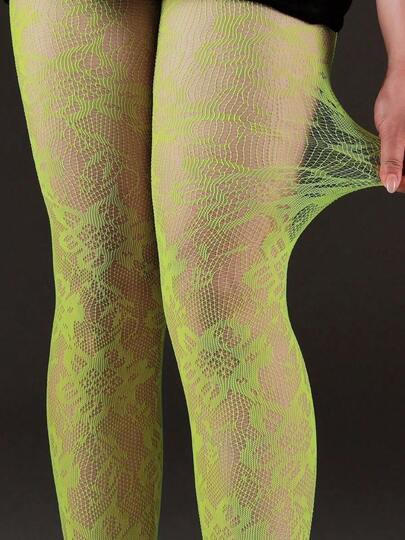 1pc Plus Size Jacquard Fishnet Stockings, Floral Hollow Out Leggings, & Fashionable, Suitable Party, Home, Office, Halloween, Y2K, Gothic Style, Back To School