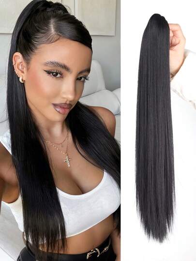Synthetic Women's Straight Ponytail Wig, Realistic High-Grip Style, Long Straight Hair That Can Be Tied Into A Low Braid, Hair Clip Fake Ponytail. Summer Hair Accessories Beach Claw Clips Vacay Hair Claw