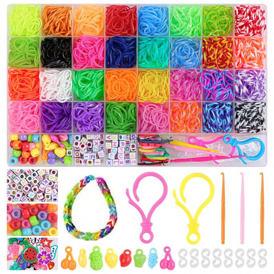 15/18/40件混款/混色弹力发圈手链套装，弹力发圈编织工具套装，手链制作套装，DIY编织工艺礼品套装 - 皮筋 - 查看 1