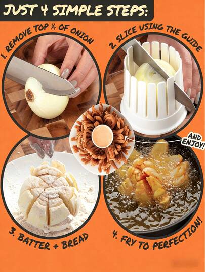 Modern Minimalist Stainless Steel Onion Cutting Tool, Suitable For Kitchen And Home Use, Includes Onion Core Remover, Onion Slicer And Frying Mold