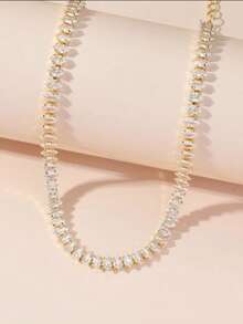 1pc Fashionable & Elegant Cubic Zirconia Horse Eye Shaped Decorative Chain Necklace, Suitable For Women's Wedding, Party, Gift, Daily Wear - Gold - View 2