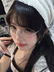 1副方形金属眼镜框，透明镜片，无度数眼镜，男女通用日式装饰眼镜，优雅时尚沙滩配饰，女士时尚眼镜配饰 - 銀色 - 查看 2