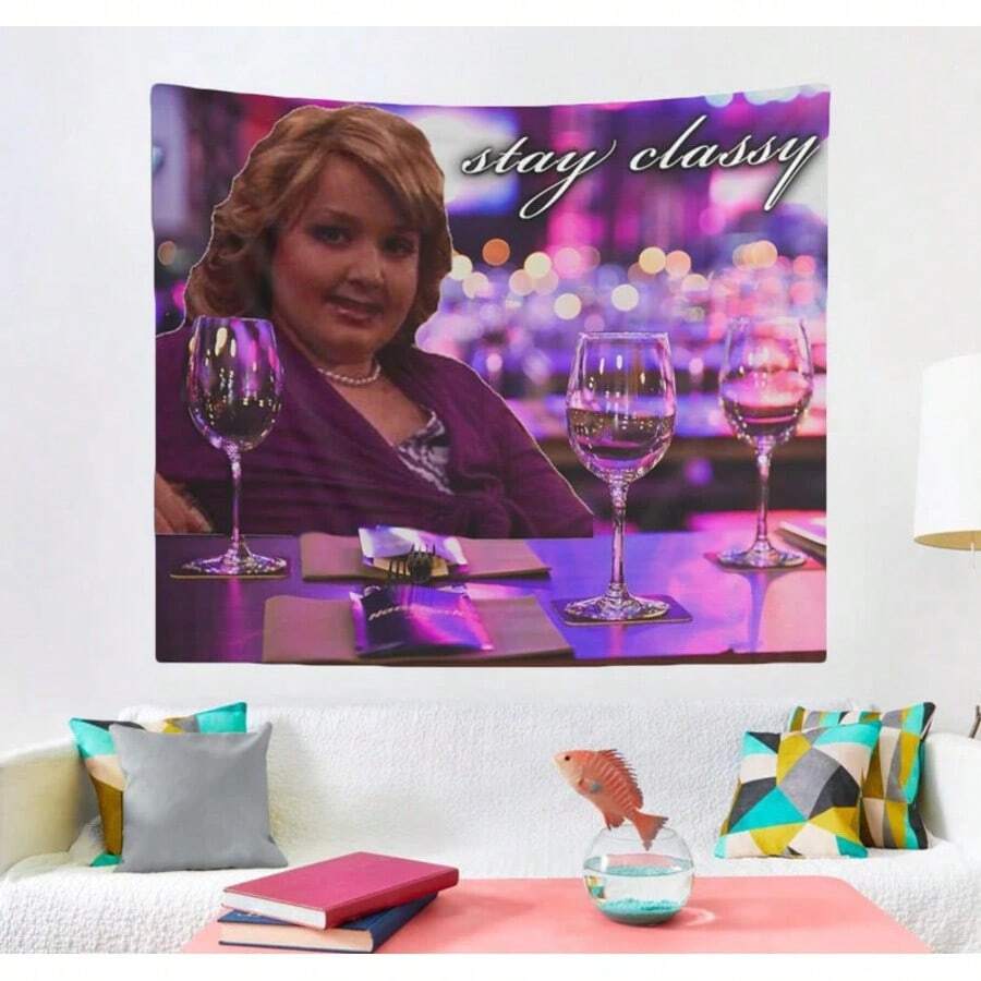 Girl Gibby At The Bar - Stay Classy Wall Tapestry, College Room & Hostel Dorm Decor, Girl Gibby Wall Hanging, Gibby Girl Funny Meme Tapestry - Multicolor - View 1