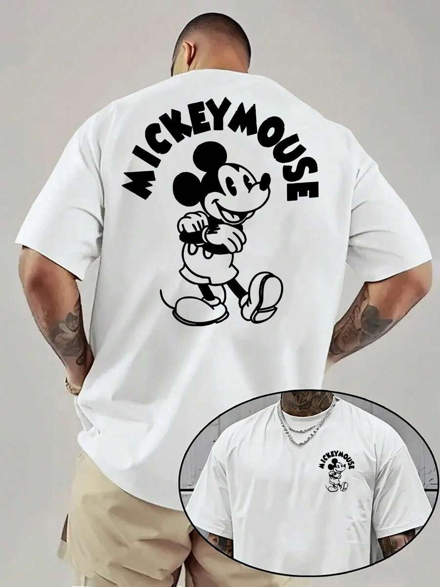 Disney Official Licensed Mickey Mouse "Vintage Sketch" Double-Sided Graphic T Shirts 100 Percent Cotton Disney Shirt Washed 220g Unise - 白色 - 查看 1