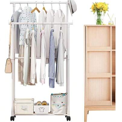 Luxuriöser leichter Schmiedeeisen Kleiderständer, 1 Stücke - Mehrfarbig vertikale Doppelstange Standmodell, kann auch als Handtuchhalter verwendet werden, multifunktionaler Kleiderständer, Aufbewahrungsregal, freistehender Garderobenständer, hochwertige Kleiderbügel mit großer Kapazität, kann über 24 Kleidungsstücke aufnehmen, stabil und platzsparend für den Haushalt, moderne und einfache multifunktionale Aufbewahrungslösung für Schlafzimmer und Balkon