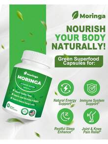 Moringa Capsules – 800mg Pure Moringa Powder Supplement – 60 Capsules For Natural Energy, Immune System, Skin & Gut Health Support, Green Antioxidant Superfood, Essential Vitamins & Amino Acids - 1 - 查看 3