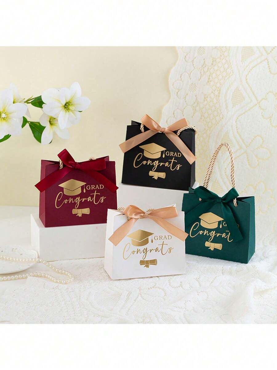 1 pieza Bolsa de regalo de graduación negra, bolsa de embalaje de regalo de temporada de graduación, caja de regalo con estampado en caliente negro con lazo, adecuada para celebraciones escolares, eventos del Día del Maestro, bolsas de regalo sorpresa, embalaje de caja de regalo para fiestas - Múltiples estilos - Ver 1
