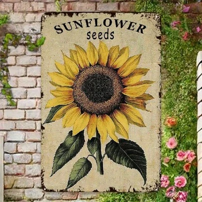 乡村风格向日葵种子木质标牌。复古家居装饰，适用于厨房、洗衣房、卧室和农舍等乡村风格空间。