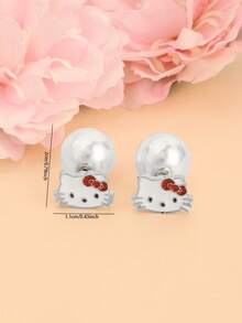 SANRIO 1 Pair Cute Cartoon Kitty Cat Stud Earrings, Sweet & Versatile Earrings For Girls - Multicolor - View 6