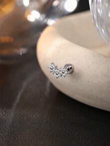 1件925纯银莫桑石花朵浪漫耳钉，扁平耳夹耳环，日常佩戴及婚礼订婚高级珠宝 - 銀色 - 查看 5