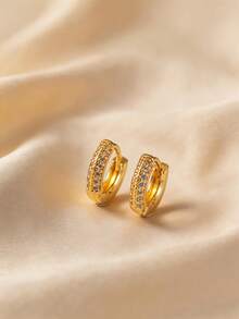6pcs Fashion Personalized Copper Electroplated 18K Gold Inlaid Cubic Zirconia Twisted Round Dangle Earrings Set, Suitable For Women's Daily Wear Jewelry Accessories, Gift For Friends, Birthday - Yellow Gold - View 5