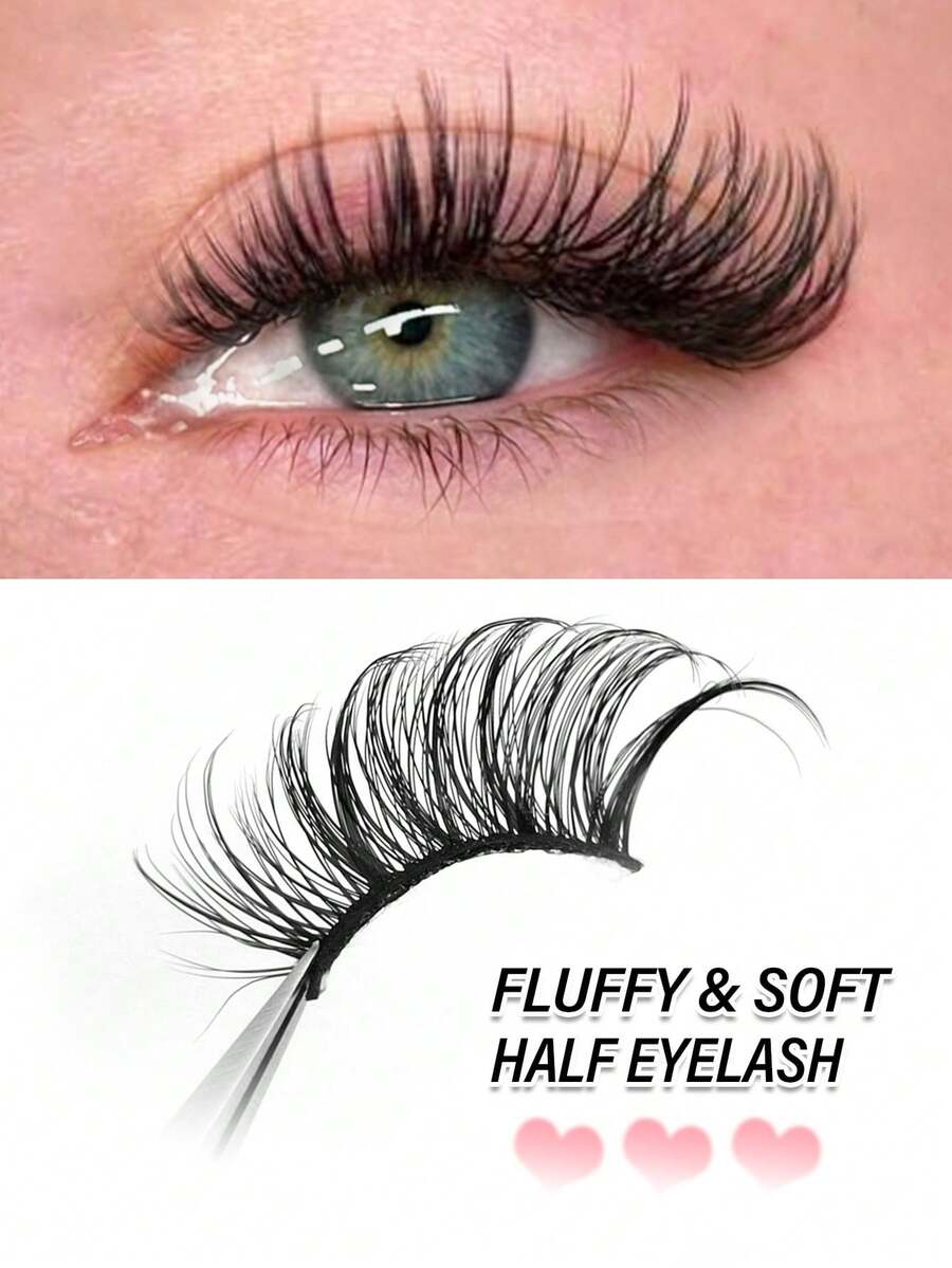 Rikuaild 6 Pairs Half Lashes Natural Look Cat Eye False Eyelashes Manga Eyelashes Natural Lashes Short Soft 3d Faux Mink Eyelashes Wispy Fluffy Faux Mink Lashes Eyelash Extension Tool Strip Lashes, Lashes, Eyelashes, Fake Lash Supplies Music Festival ﻿ - Black - View 1
