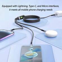 BinBoom Multi Charging Cable, Multi Charger Cable, Adapter 3 In 1 Multi Charging Cord, Multi USB Cable, Fast Charging Cable With IP/Micro USB/Type C Ports For Cell Phones/IP/Galaxy/PS/More - Black - View 8