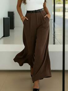 Women's Polyester Straight Leg Capri Pants With Pockets, Non-Stretch Fabric, Fashionable Casual Pants, Suitable For Women In Summer And Spring - Khaki - View 2