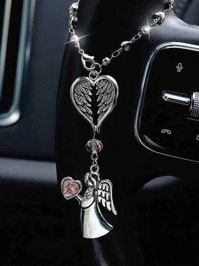 Pink Crystal Guardian Angel Car Pendant- Premium Alloy Angel Charm Versatile For Car Rearview Mirror, Steering Wheel & Women's Handbag Elegant Auto Interior Decor Accessory Ideal Gift For Women, Girlfriend, Family On Any Occasion