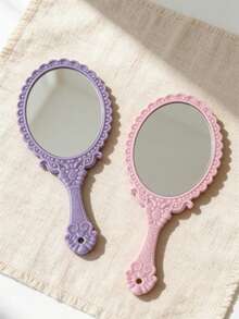 Solid Color Minimalist Handheld Mirror, Featuring Elegant Floral Pattern, Ideal Gift For Mom, Bride, Daughter, Suitable For Christmas, Wedding, Mother's Day, New Year, Friendly Gift For Women, Applicable For Dating, Party, Classroom, Indoor And Outdoor Scenarios - Multicolor - View 10