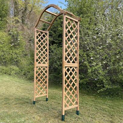 Wooden Garden Arch With Curved Top (Tan) Arbour Focal Point Plant Frame With Ground Spikes