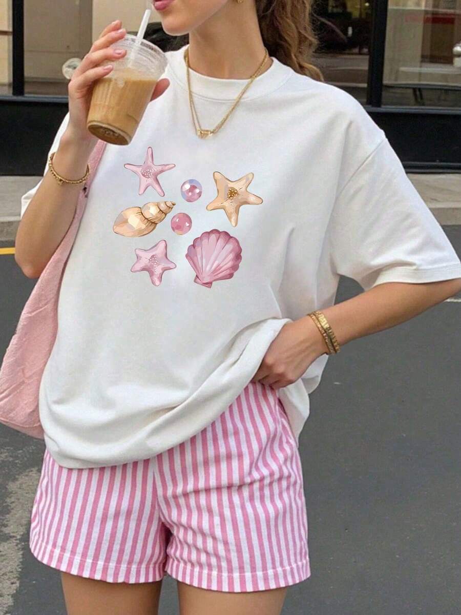 White Milk Top Shirt for a New Ice-Soft Summer Sensation, Anti-Wrinkle Non-Boiling, Round Neck, Short Sleeves, Thin Versatile, Breathable, Pleasant to The Skin, No Starfish, Shells, And Bubbles Coverage. - Blanco - Ver 1