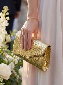 金色蛇纹PU皮革时尚手拿包、化妆包、轻便斜挎包，适合商务、婚礼、晚宴、派对、节日聚会等场合。 - 金色 - 查看 9