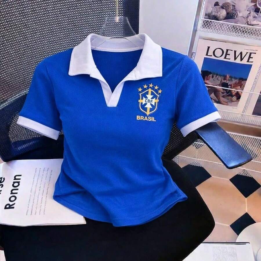 Brazil Polo Shirt, Short Sleeve - 藍色 - 查看 1