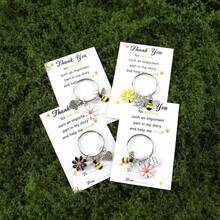 1个蜜蜂主题感谢钥匙扣，蜜蜂图案教师节贺卡，适合作为生日、婚礼、教师节和毕业礼物，带有拥抱图案和蜜蜂设计，返校季汽车装饰挂件，可爱哥特式Y2K风格 - 彩色 - 查看 13