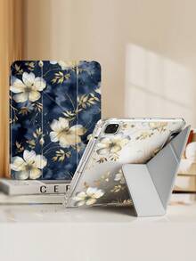 Flower A Cute Cartoon Floral Pattern Double-Sided Acrylic Transparent Crystal Back Cover, Shock-Absorbing, Suitable For IPad 7th, 8th, 10th Generation (10.2 Inch), Built-In Pencil Slot, Support Sleep/Wake Function, Ideal Gift Choice - Multicolor - View 2