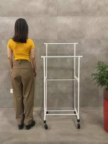 1pc Adjustable Double-Bar Multi-Tier Clothing Rack - Freestanding Metal Garment Organizer With Shelves And Side Hooks, Easy To Move, Suitable For Home Storage, Bedroom, Closet, Retail Store Organization, Sturdy Frame Structure - Multicolor - View 11