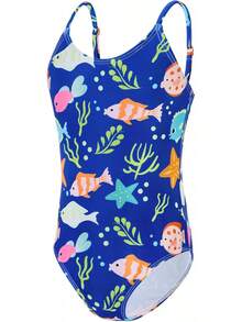 Girls Bathing Suit Size 2-10 Years - Cute Toddler Swimsuit Girl Adjustable One Piece Swimwear For Summer Beach Wear - Một con cá biển - Xem 1