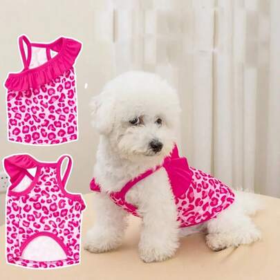 时尚夏季蕾丝吊带豹纹连衣裙，两腿连衣裙，泰迪狗连衣裙，小型犬和幼犬吊带连衣裙