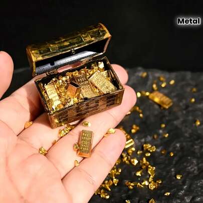 1 Set Mini Cofre del Tesoro Pirata con Monedas y Barril, Decoración de Acuario de Metal para Halloween y Navidad, Estructura de Metal Resistente Adecuada para Plantas Acuáticas y Peces