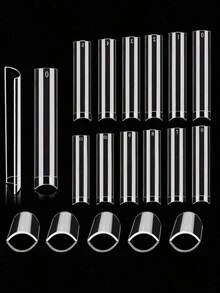 240Pcs 3XL Extra Long No C Curve Clear Nail Tips, 12 Sizes Half Cover Straight Tapered Square Fake Nails - Thông thoáng - Xem 7