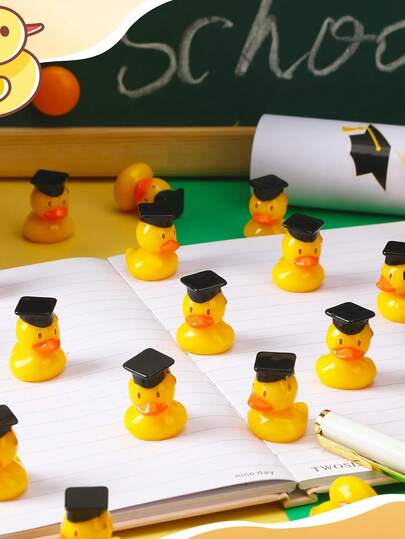 10pcs Mini Graduation Resin Ducklings, Graduation Party Decorations, Small Resin Ducklings With Graduation Caps, Yellow Graduation Decor, Suitable For 2026 Graduation Party Favors