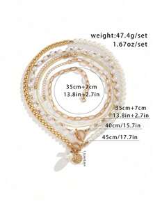 4pcs/Set Elegant Geometric Chain, Faux Pearl, Water Drop, Coin Charm Pendant Necklace Set, Luxurious Jewelry For Wedding, Party, Vacation, Daily Casual, Street Style, Women & Couples Gift - Gold - View 3