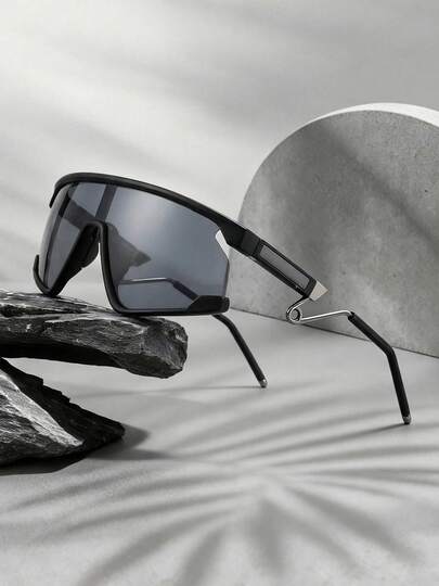 赛博朋克骑行眼镜，大镜框一体式镜片，轻质金属镜腿，男士骑行运动跑步功能性户外护目镜