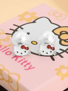 SANRIO 1 Pair Cute Cartoon Kitty Cat Stud Earrings, Sweet & Versatile Earrings For Girls - Multicolor - View 5