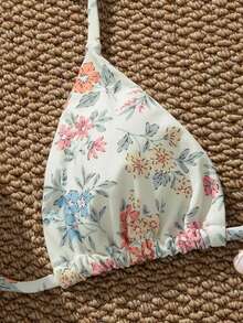 两件套女士碎花比基尼套装 - 三角吊带贝壳吊坠泳衣上装，高腰丁字泳裤，可爱夏季沙滩度假泳装 - 彩色 - 查看 5