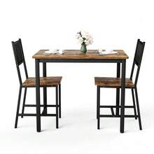 Dining Table And Chairs Set, Bar Table With 2 Benches, Kitchen Table With Chairs, Industrial Style Breakfast Table For Kitchen, Living Room, Reception Room, Rustic Brown And Black - Brown + Black - View 8