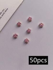 10件/50件人造珍珠花美甲水鑽，5瓣3D奢華美甲裝飾，無味迷你配件，適用於DIY美甲、美甲用品、美甲寶石、美甲飾品 - 白色 - 查看 9