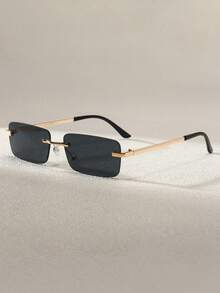 1 Pair Black Ultra-Thin Frameless Y2K Fashion Glasses, Suitable For Summer Beach, Driving And Other Occasions, Ideal Accessory For Beach, Casual And Streetwear Styles, Can Be Paired With Sweaters, Jackets, Hoodies, Leggings And Cargo Pants, Perfect For Summer Beach Vacation, Outdoor Activities And Travel - màu đen - Xem 5