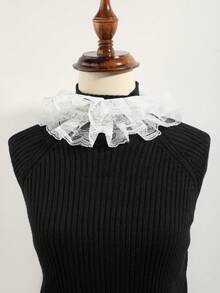 1pc Fashion Lace Flower Hollow Faux Crystal Detachable Collar, Versatile For Casual, Party, Banquet Matching - White - View 1